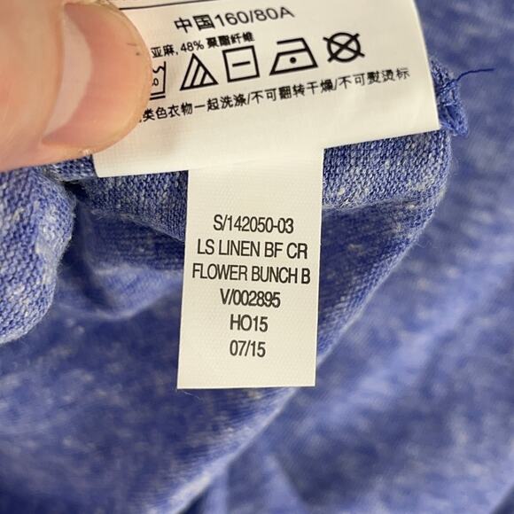 Old Navy Shirt Womens Extra Small Blue Linen Boyfriend Fit Flower Bunch NWT - Picture 5 of 8